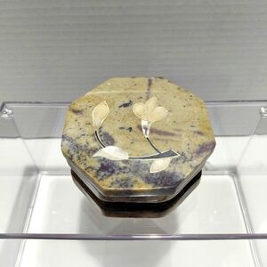 Octagonal Soap Stone Trinket Box with Mother Of Pearl Floral Inlay